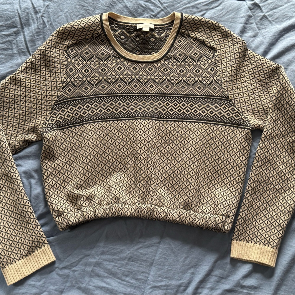 Custom Cinched GAP Geometric Knit Sweater - Black and Tan
